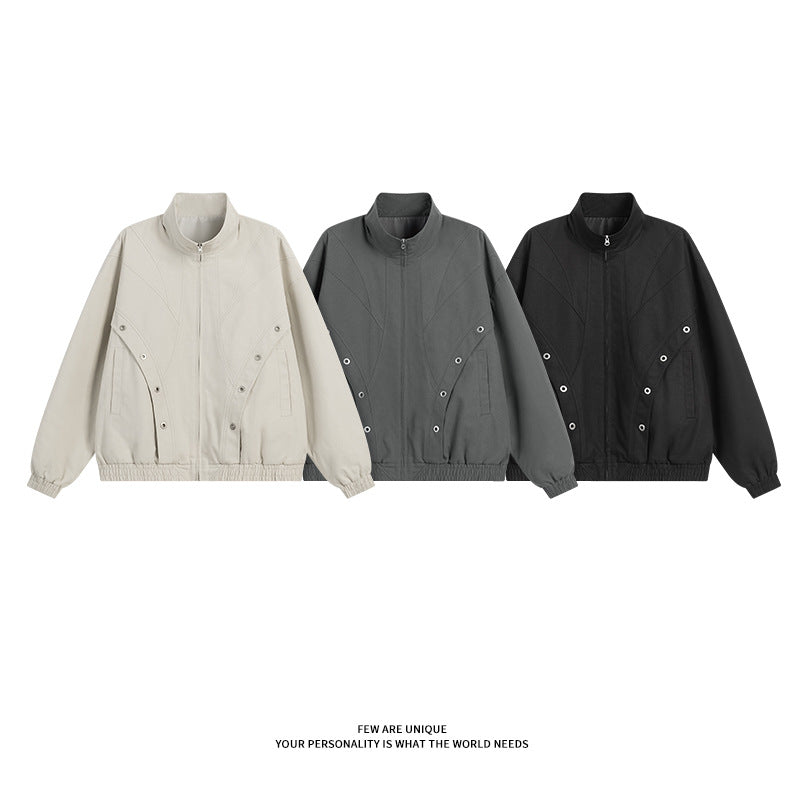 Damen modische Übergangsjacke mit hohem Kragen und praktischen Druckknopfdetails R&B