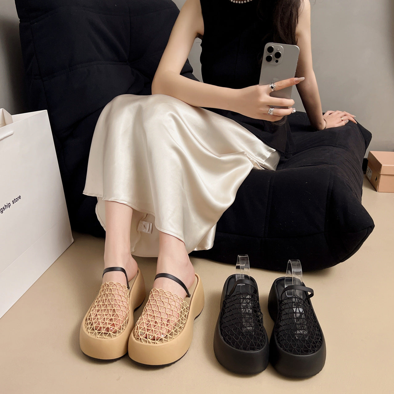 Damen Plattform-Sandalen mit innovativem Netzdesign und rutschfester Sohle R&B