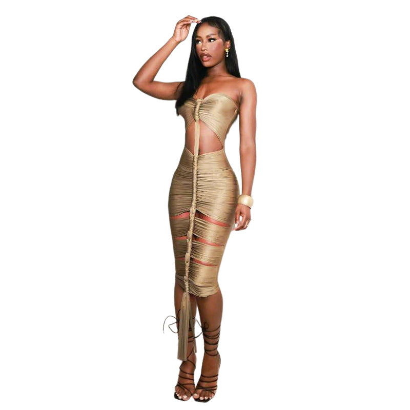 Damen Strapless Maxikleid mit raffinierten Cut-Out-Details und elegantem Raffungseffekt R&B