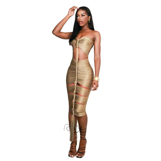 Damen Strapless Maxikleid mit raffinierten Cut-Out-Details und elegantem Raffungseffekt R&B