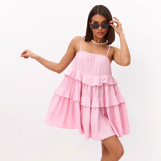 Damen Verspieltes Puffkleid aus leichtem Baumwollmaterial mit Rüschendetails R&B