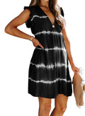 Damen Kurzarmkleid mit fließendem Schnitt und detailreichem Tie-Dye-Muster R&B
