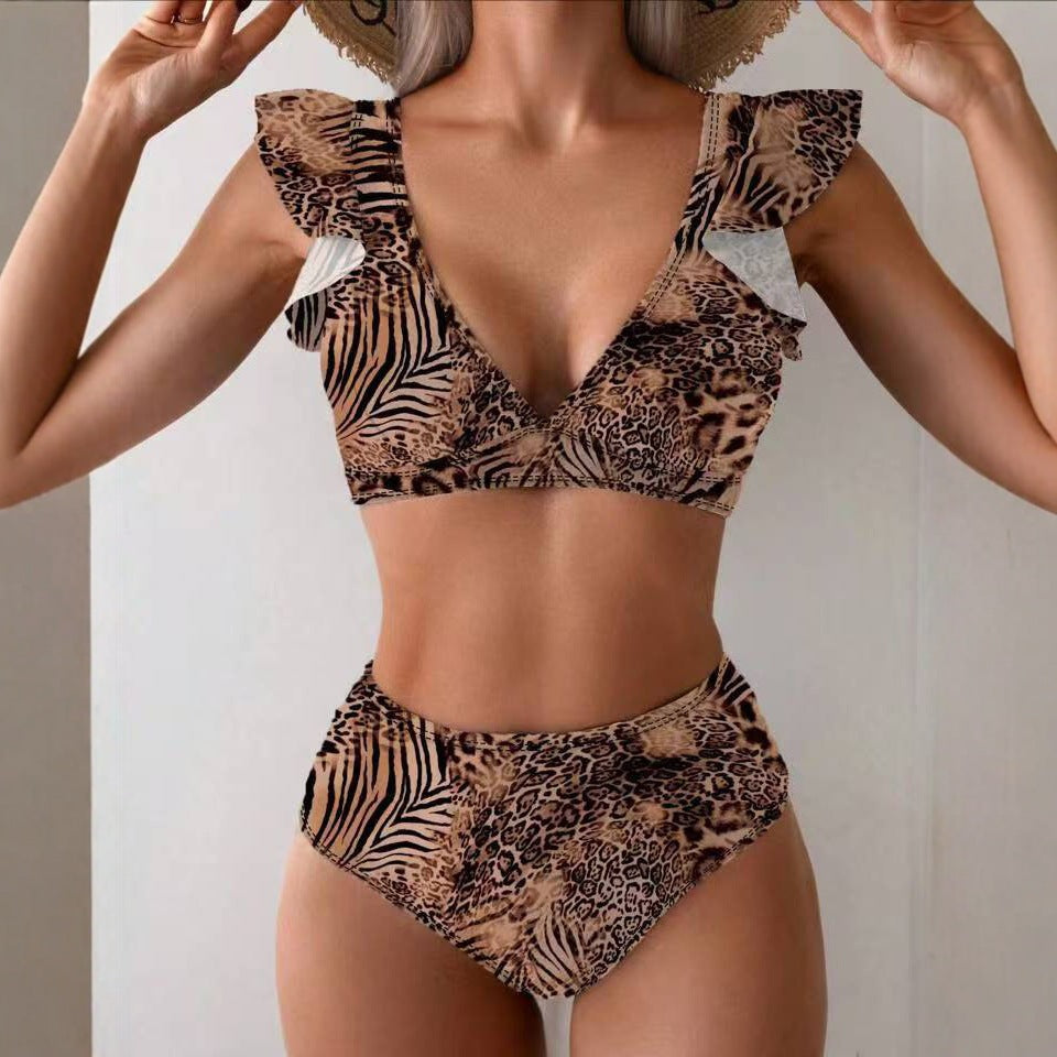 Damen Bikini-Set mit verspielten Rüschen und floralen Mustern R&B