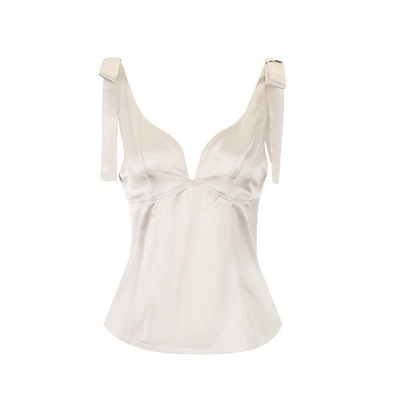 Damen elegantes Top mit verstellbaren Trägern und seidig-glänzendem Finish R&B