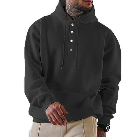Herren Kapuzenpullover mit modischem Knopfverschluss und praktischer Kängurutasche R&B