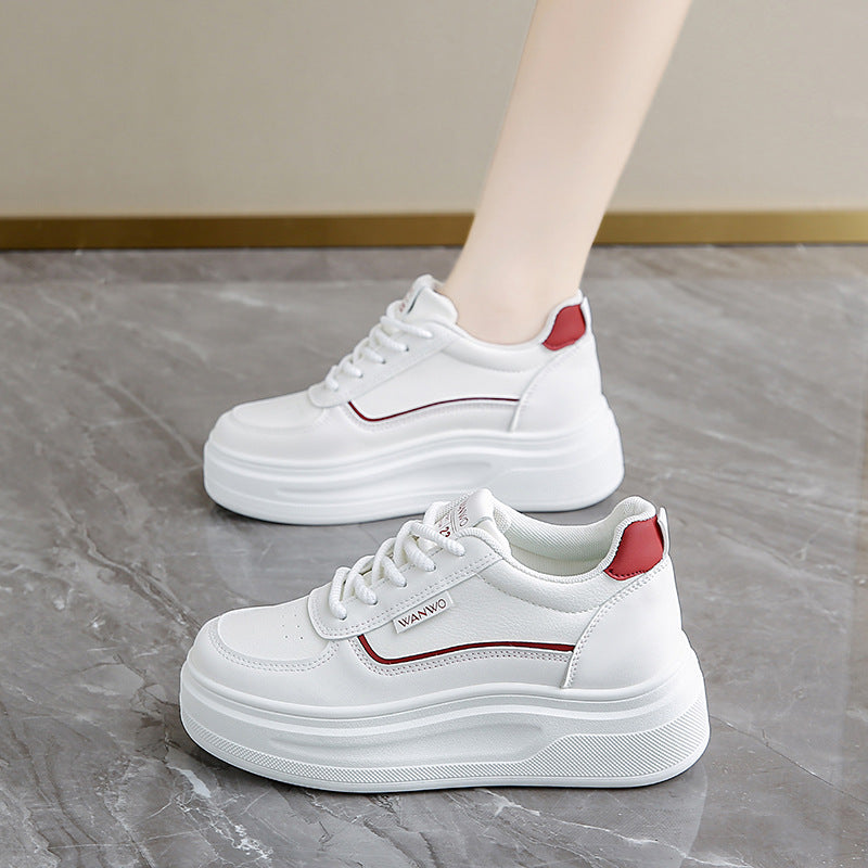 Damen modische Plateau Sneakers mit glattem Obermaterial und elastischen Schnürsenkeln R&B