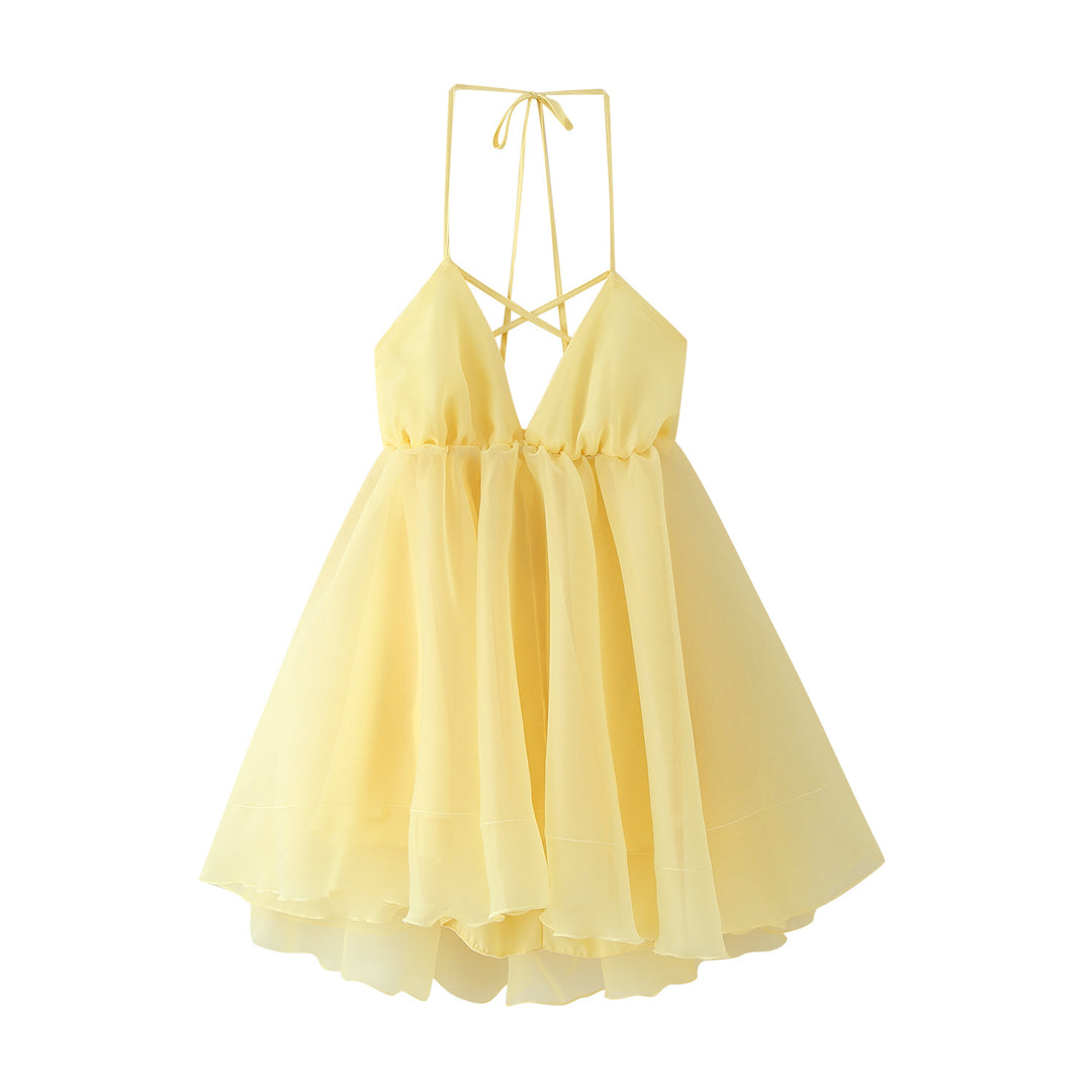 Damen Sommerliches Chiffonkleid mit verstellbaren Trägern und voluminösem Rock R&B