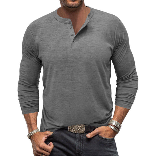 Herren nan langärmeliges Henleyshirt aus elastischem Baumwollmix mit Knopfleiste und tailliertem Schnitt R&B