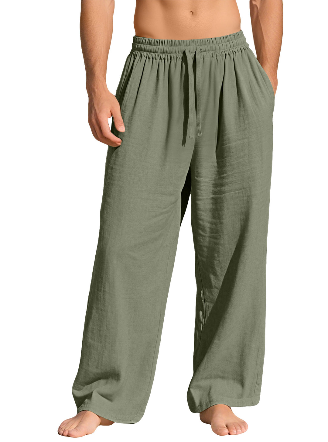 Herren nan leichte Leinen-Loungehose mit elastischem Bund und Seitentaschen R&B