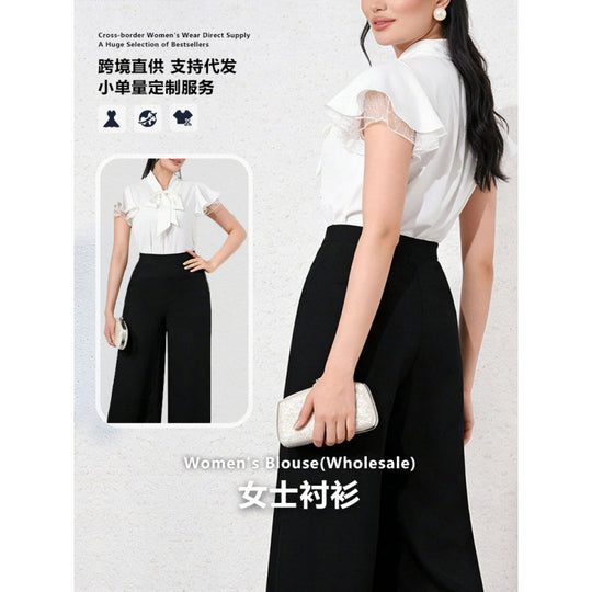 Damen Bluse mit Rüschenärmeln und feminine Schleife R&B