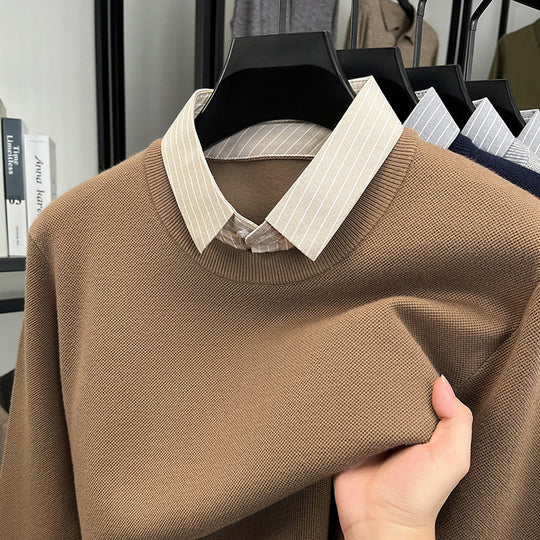 Damen Strickpullover mit integriertem Hemdkragen R&B