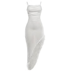 Damen Maxi Kleid mit elegantem Federbesatz R&B