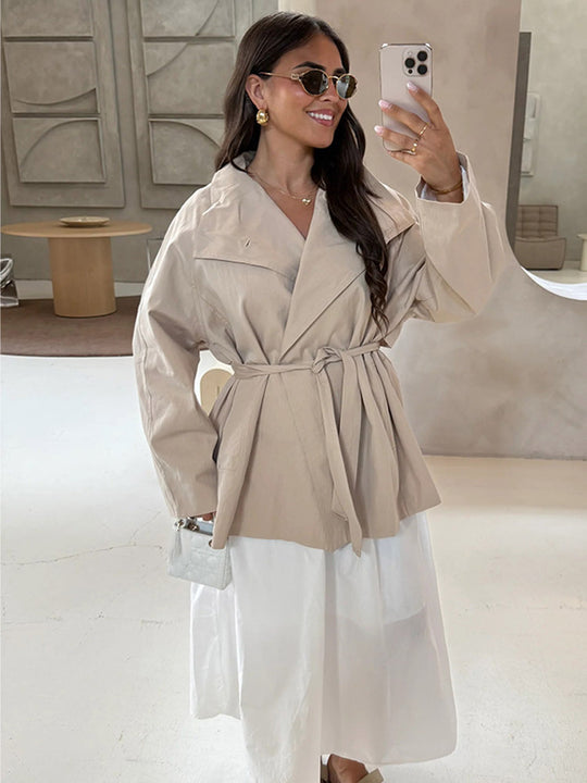 Damen Utility-Jacke mit eleganter Taillierung und abnehmbarem Gürtel R&B