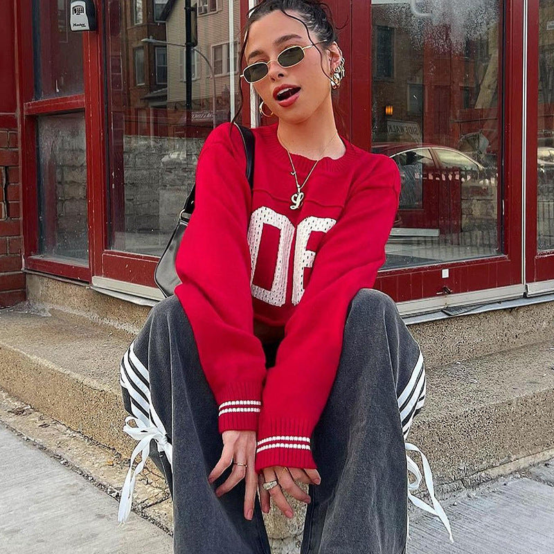 Damen modisches Crop-Pullover im sportlichen Look mit auffälligem Druck R&B