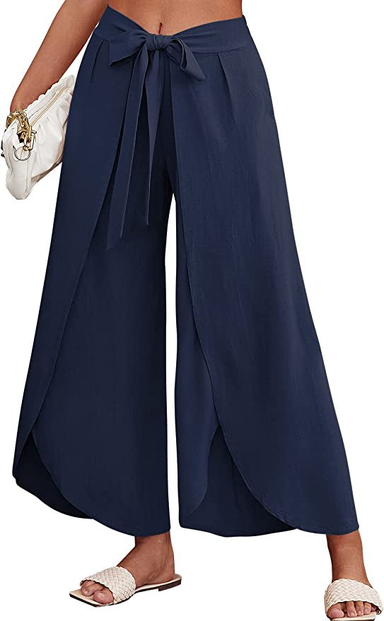 Damen Weite Sommerhose aus leichtem, atmungsaktivem Stoff mit Bindegürtel R&B