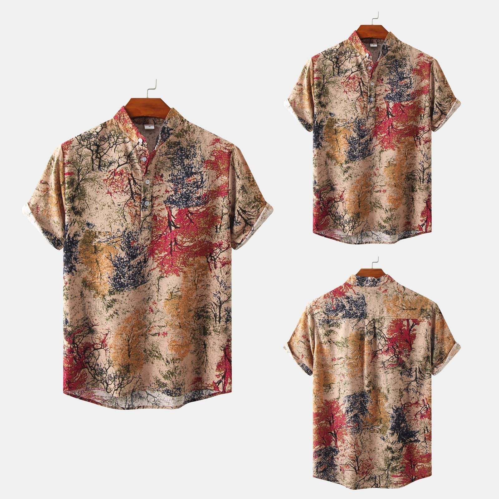 Herren Kurzarmhemd mit floralem Design und bequemem Henley-Ausschnitt