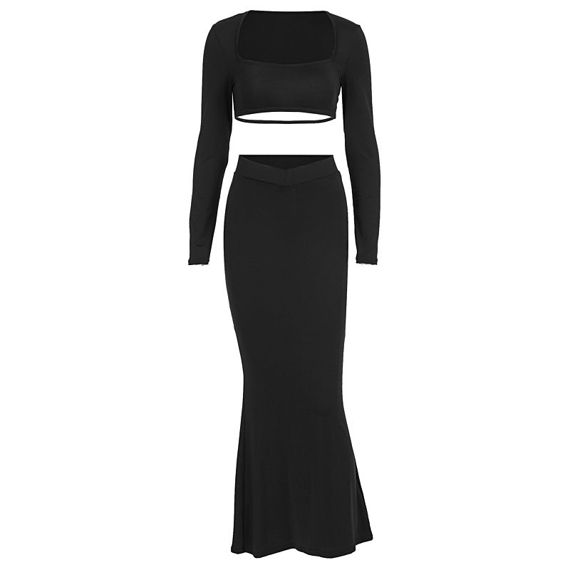 Damen Elegantes Set aus Crop-Top und Maxirock mit transparentem Detail R&B