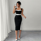 Damen figurbetontes Midi-Kleid mit Kontrastdetail und schmalem Schnitt R&B