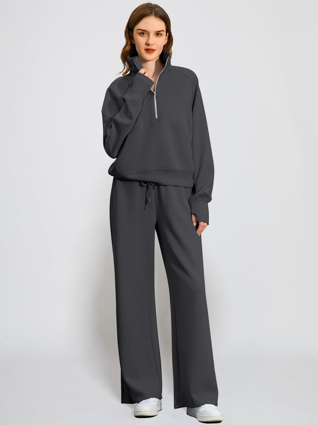 Damen Sportives Set mit Stehkragen und weitem Beinschnitt R&B
