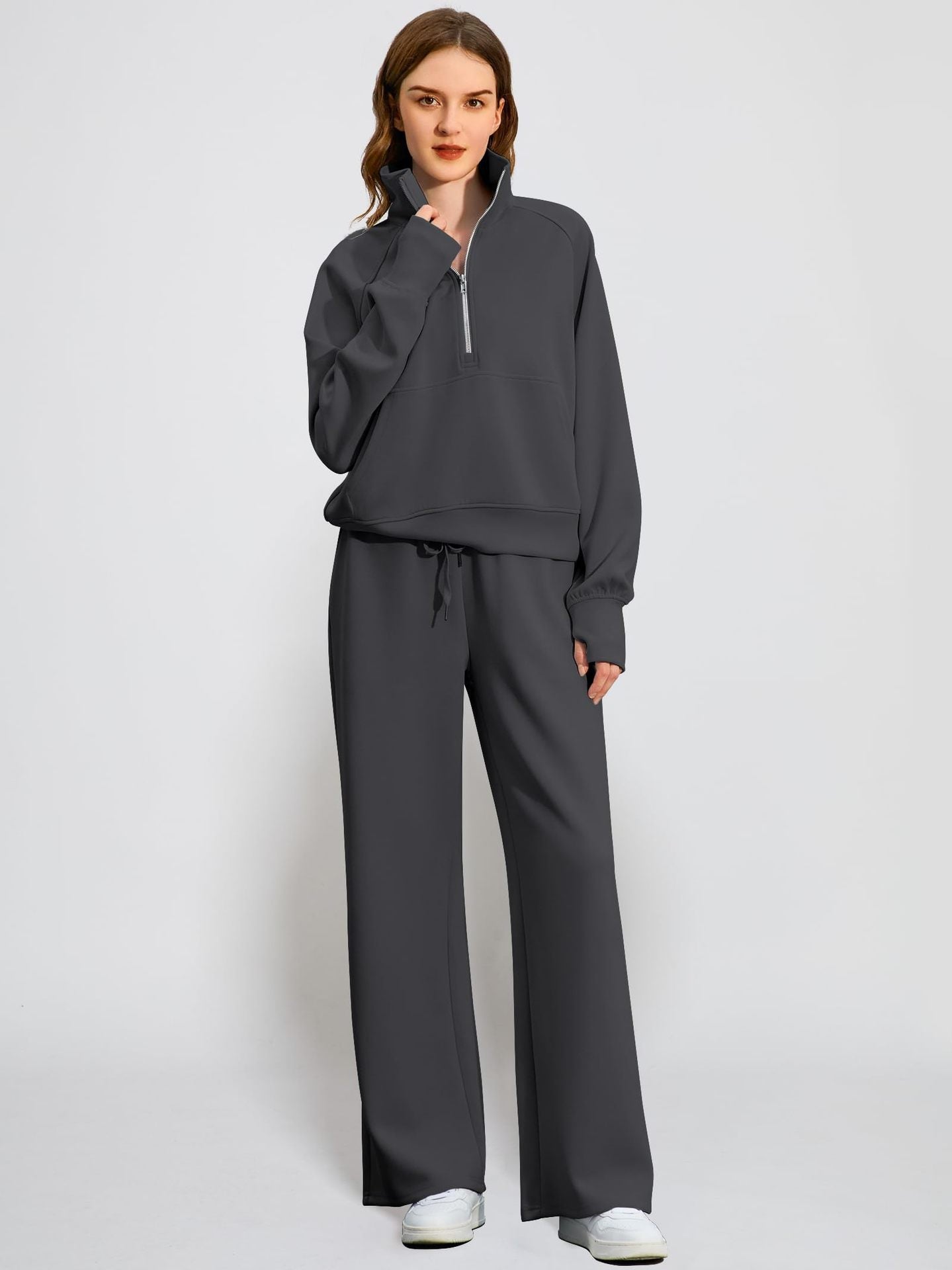 Damen Sportives Set mit Stehkragen und weitem Beinschnitt R&B
