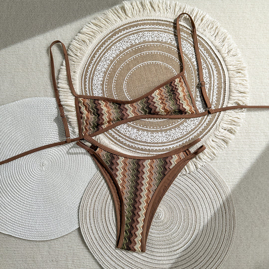 Damen Zweiteiliges Bikiniset mit geometrischem Zigzag-Muster R&B