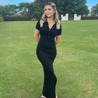 Damen Maxikleid mit kurzem Arm und klassischem Kragen R&B