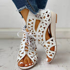 Damen Kunstleder-Sandalen mit Cut-Out-Design und Schnürung R&B