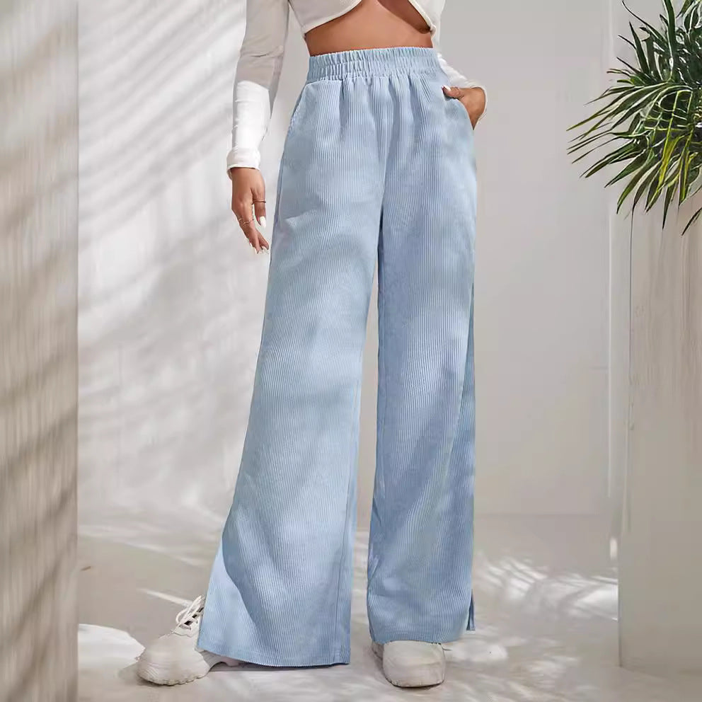 Damen weite Cordhose mit seitlichen Schlitzen und elastischem Bund R&B