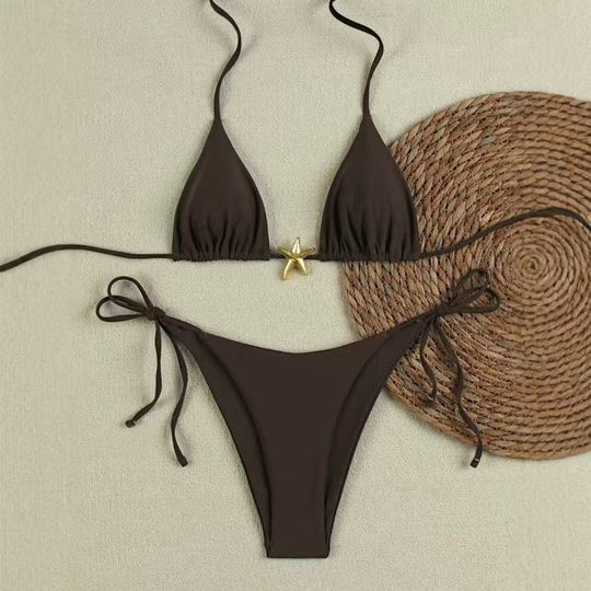 Damen Bikini-Set mit verstellbarem Triangel-Oberteil und hoher Taillenhose R&B