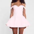 Damen Off-Shoulder Minikleid mit voluminösem Rock und elegantem V-Ausschnitt R&B