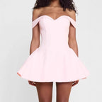 Damen Off-Shoulder Minikleid mit voluminösem Rock und elegantem V-Ausschnitt R&B