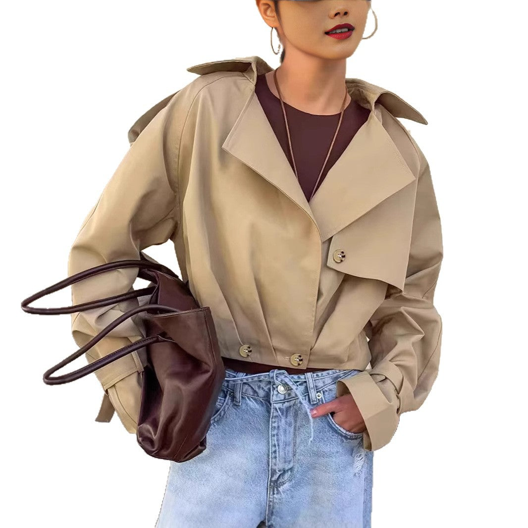 Damen Trendige Cropped Trenchjacke mit innovativen Ärmeln R&B