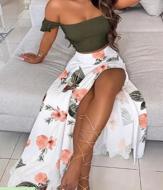 Damen Maxirock mit floralem Design und hohem Schlitz R&B