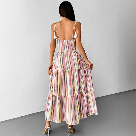 Damen Maxikleid mit maritimem Streifenmuster und raffinierten Trägerdetails R&B