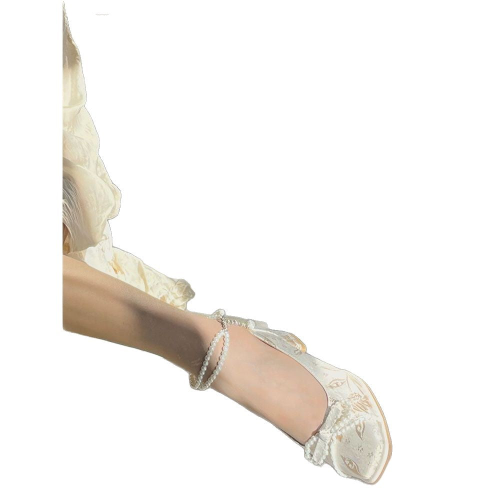 Damen elegante Pumps mit dekorativen Blumenmustern und Perlenschleifen R&B