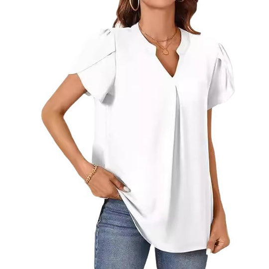 Damen Elegante Bluse mit V-Ausschnitt und Puffärmeln R&B