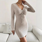 Damen Minikleid mit gerafftem V-Ausschnitt R&B