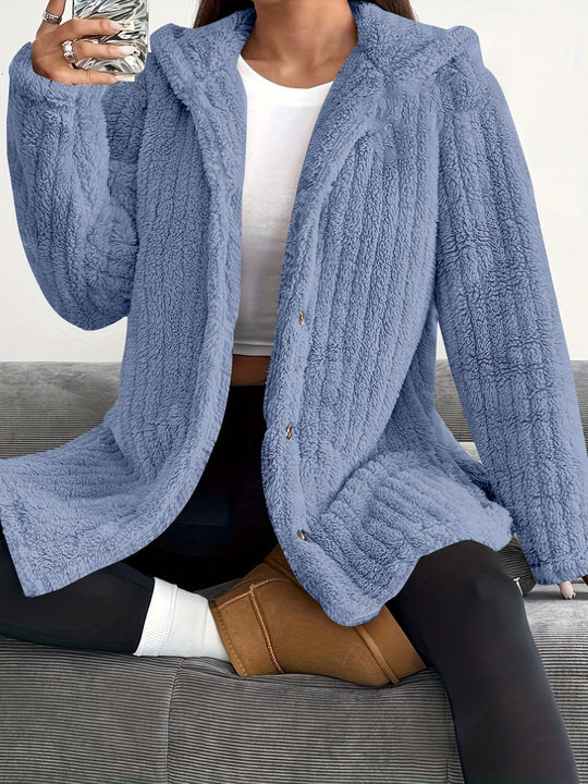 Damen Kuschelige Kapuzenjacke mit Knopfdetails R&B