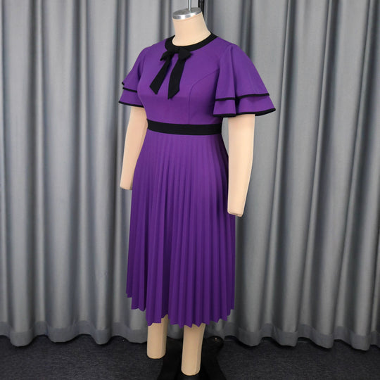 Damen plissiertes Midikleid mit eleganten Rüschendetails R&B