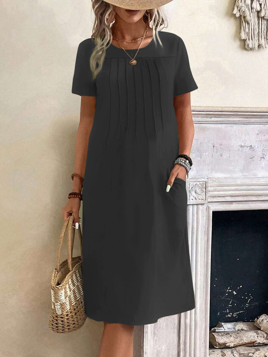 Damen lässiges Midi-Kleid mit Falten-Design und praktischen Taschen R&B