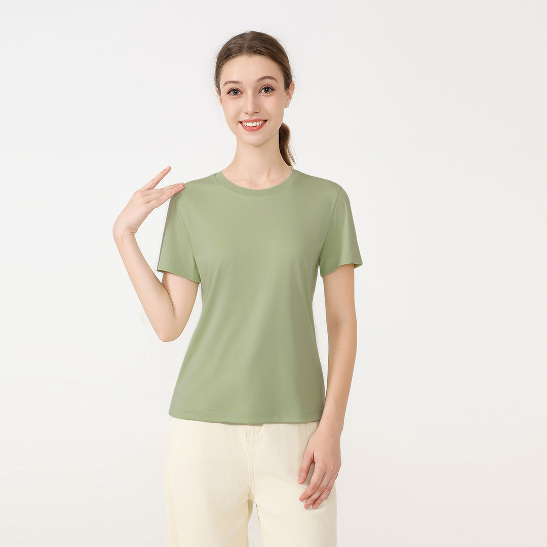 Damen klassisches Rundhals Baumwoll T-Shirt mit kurzem Arm und figurfreundlichem Schnitt R&B