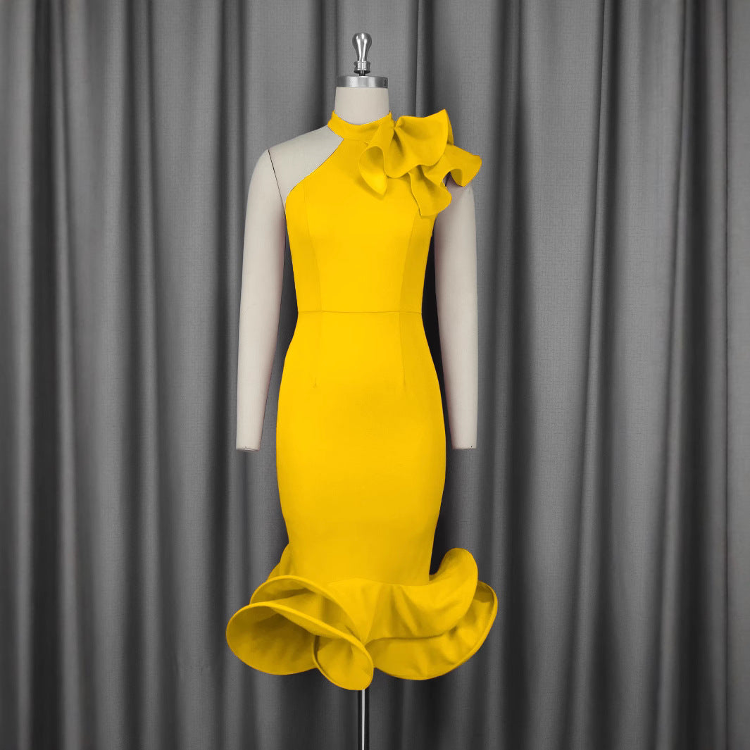 Damen Elegantes Abendkleid mit asymmetrischem Design und voluminösem Rüschenakzent R&B