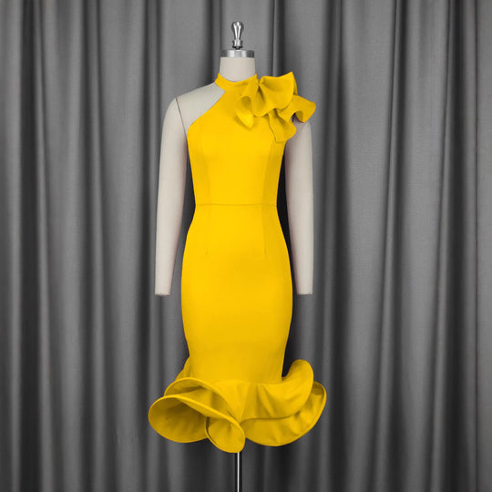 Damen Elegantes Abendkleid mit asymmetrischem Design und voluminösem Rüschenakzent R&B