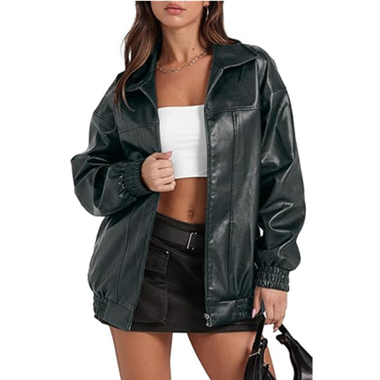 Damen lässige Oversized-Jacke mit elastischen Bündchen und modernem Schnitt R&B