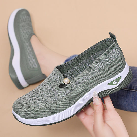 Damen Bequeme Slip-On Sportschuhe mit atmungsaktivem Obermaterial und eleganter Perlendekoration R&B