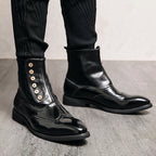 Damen elegante Lackleder Stiefeletten mit modischen Knöpfen R&B