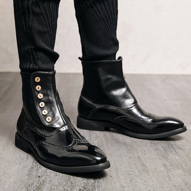 Damen elegante Lackleder Stiefeletten mit modischen Knöpfen R&B