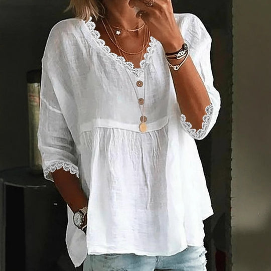 Damen Leichte Bluse mit Spitzenakzenten R&B