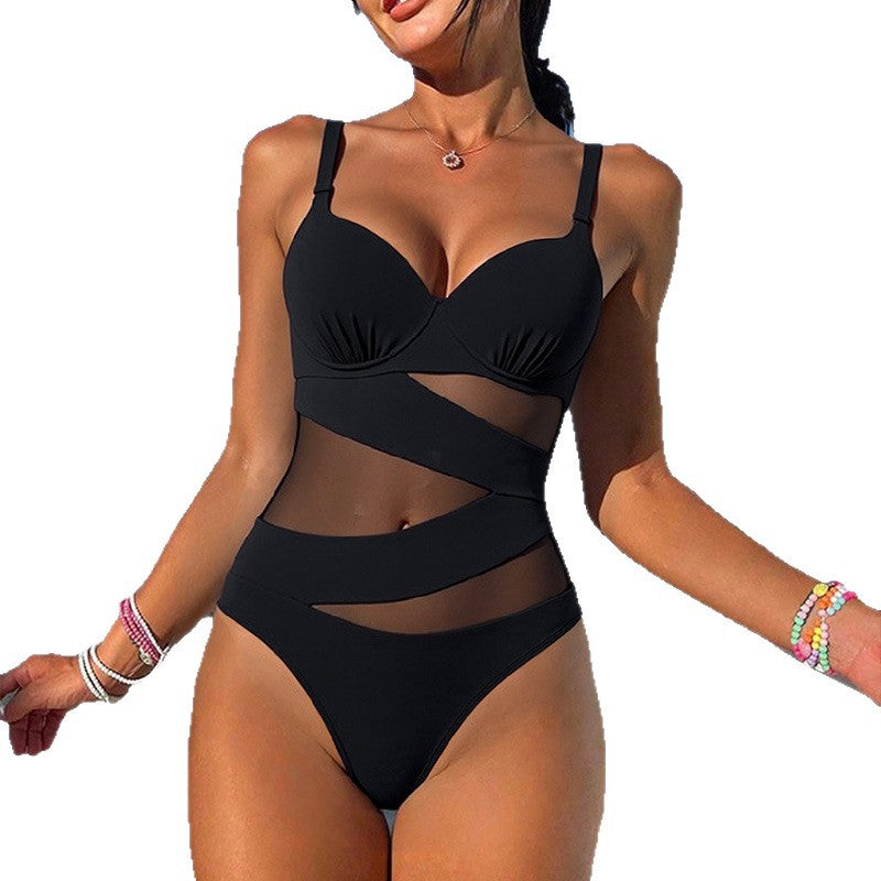 Damen Einteiler Badeanzug mit raffiniertem Transparent-Design R&B