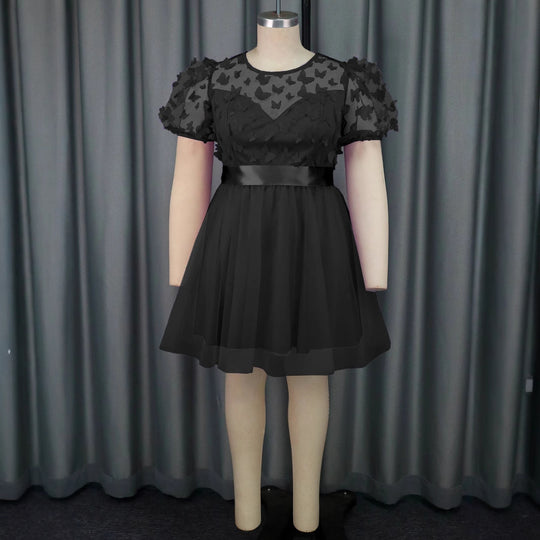 Damen Festliches Kleid mit transparenten Puffärmeln und zarten Schmetterlingsdetails R&B